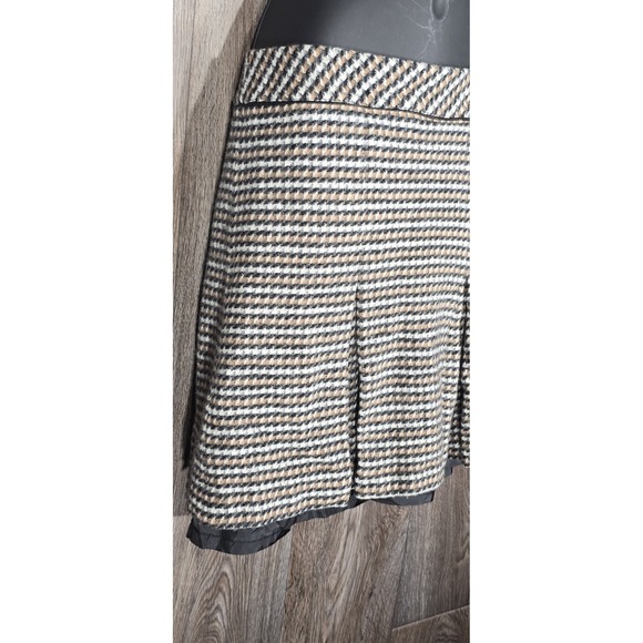 Talbots Women's Wool Blend Pleated Mini Skirt 10 Houndstooth Brown Black - Picture 3 of 16